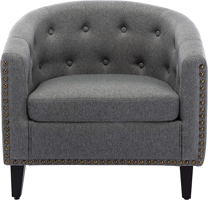 Linen Fabric Tufted Barrel ChairTub Chair for Living Room Bedroom Club Chairs