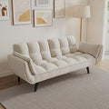 Olela Futon Sofa Bed Convertible Sleeper Couch 74 W Modern Velvet Loveseat with Adjustable Backrests and Solid Wood Legs for Living Room Bedroom Small Space (Beige)