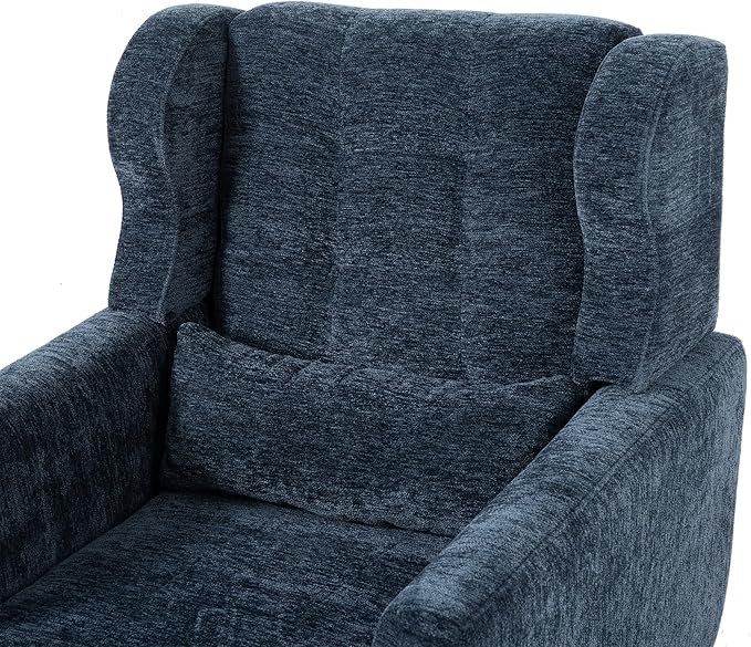 KEIKI Modern Accent Chair Chenille Armchair with Pillow Upholstered Arm Chairs with Solid Wood Legs Soft Padded Lounge Chair Mid Century Reading Chair for Living Room Bedroom Dark Blue
