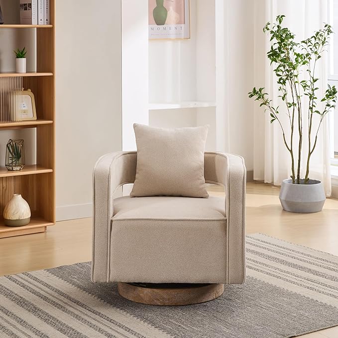 29.1 W Swivel Accent Chair with Open Back Modern Comfy Sofa Chair with Rubberwood Base 360 Degree Comfy Lounge Reading Armchair for Living Room Bedroom Nursery Office or Club (Beige)