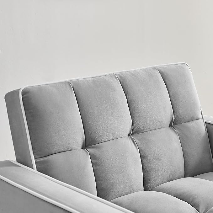 3-in-1 Futon Couch Sofa Bed Chair Convertible Sleeper Sofa with Pull-Out Bed Folding Sofa Bed with Reclining Backrest and Side Pocket Sofa Recliner Single Bed Adult Modern Chair Bed Berth (Grey)