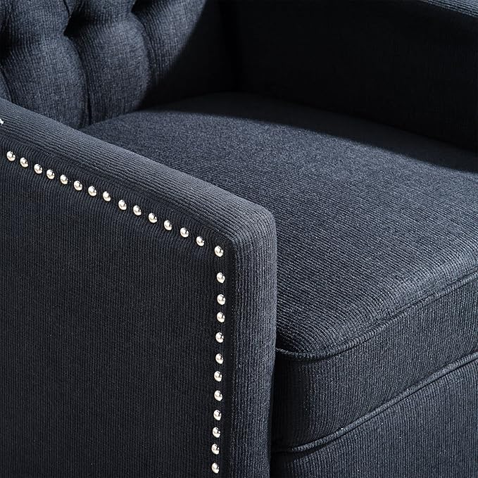 Push Back Recliner ChairEasy Chairs for Small SpacesComfy ArmchairReading Recliner Chairs for AdultsLiving Room Accent Chair Wingback and Rivets Design for Modern Recliner Chair(Black)