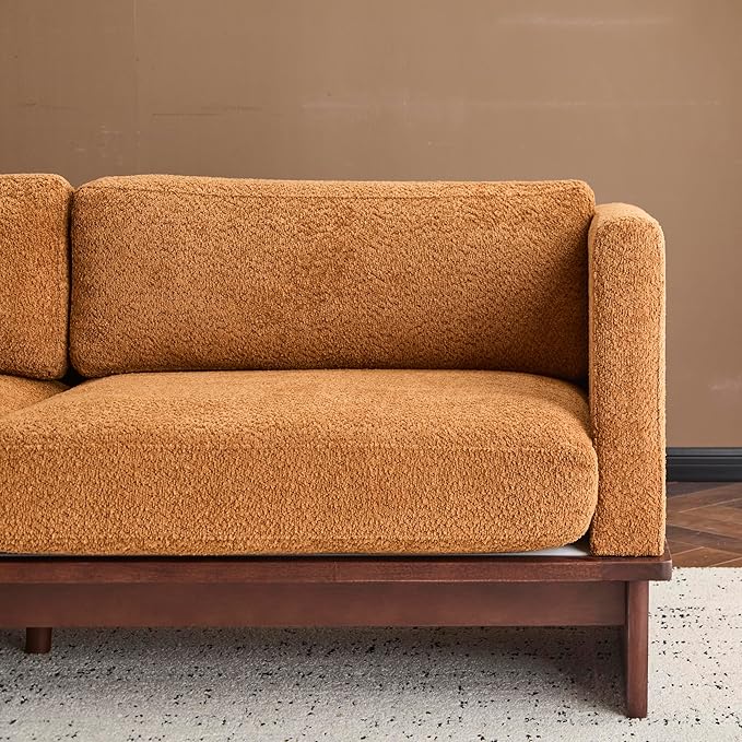 Christopher Knight Home Perla Chenille Upholstered 3 Seater Sofa Couch with Pillow Wooden Home Sofa Living Room Comfy Cloud Couch for Bedroom Apartment Home Office Brownish Orange