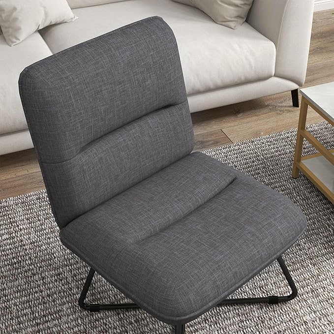 Armless Accent Chair Upholstered Slipper Chair for Living Room with Crossed Steel Legs Dark Gray
