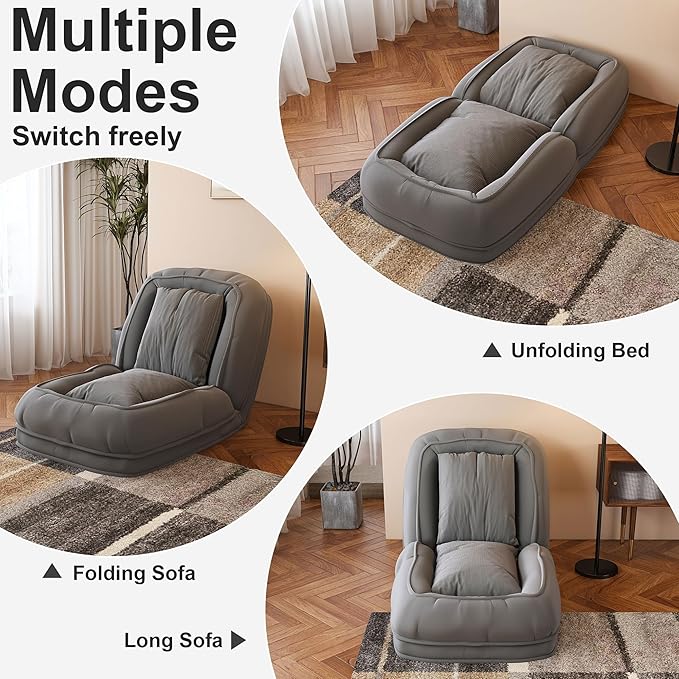Human Dog Sofa Bed for Adult &amp Pets Corduroy Convertible Lazy Sofa Couch with 5 Adjustable Positions Comfy Upholstered Bean Bag Lounge Chair for Living Room Bedroom Gray