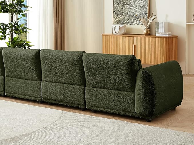 U Shaped Cloud Sectional Convertible L Shaped Couch with Removable OttomansModular Cloud Couch Sectional for Living Room(4 Set + 2 Ottomans - Green)