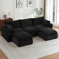 Modern U Shape Boneless Couch 109.4 Modular Sectional Sofa with 2 Ottoman Comfy Corduroy Cloud Sofa with Deep Seat &amp Double-Layer Cushion Convertible 5 Seater Sleeper Couches for Living RoomB