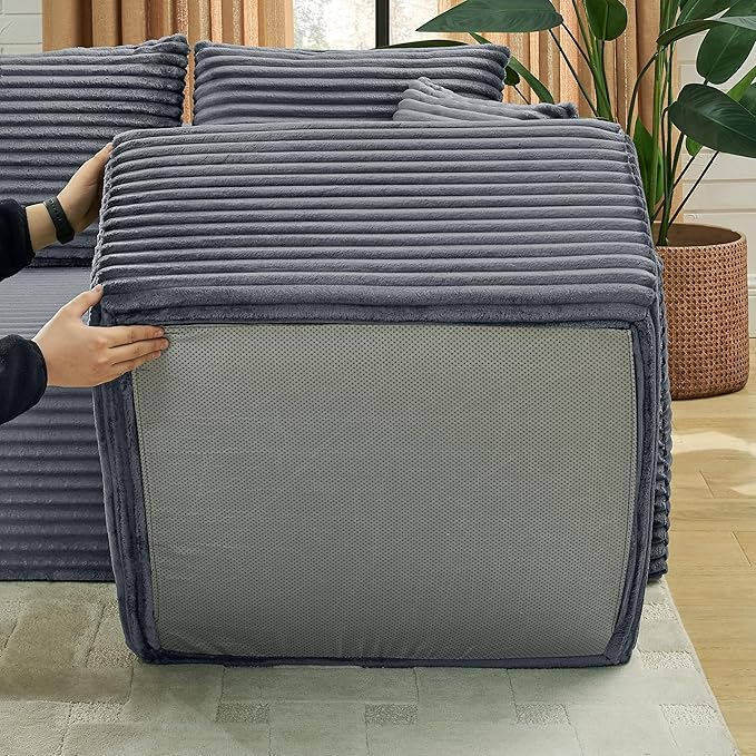 U-Shaped Cloud Sectional Couch Symmetrical Modular Compressed Boneless Sectional Sofa with Chaise Lounges Plush Corduroy Boneless Corner Sofa for Living Room