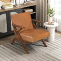 Lexicon Mid Century Modern Accent Chair Faux Leather Upholstered Lounge Seat Brown Finish Solid Wood Framed Comfy Side Chair for Living Room/Bedroom/Office/Waiting Area Brown