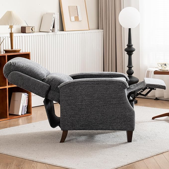 VKNOW Recliner Chair Fabric Recliner with Soft Armrest Home Theater Seating with Adjustable Push Back and Lumbar Support Single Sofa for Adults Lounge Chair for Living Room Bedroom（Dark Grey）