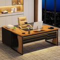 L Shaped Executive Computer Desk with Mobile File Cabinet and LED Light 63 inch Large Office Table Business Furniture with Storage and Drawers for Home Office Dark Walnut