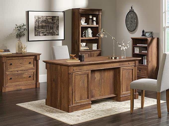 Sauder Palladia Executive Desk 29.5D x 65.1W x 29.61H Vintage Oak finish