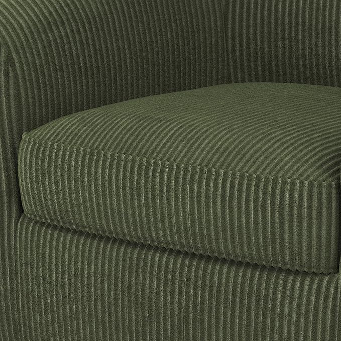 Topeakmart Corduroy Club Chair Modern Accent Chair and Cozy Barrel Chair with Sturdy Wood Legs for Living Room Bedroom Reception Room Dark Green