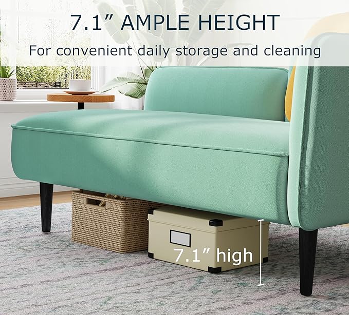 LINSY Small Loveseat Sofa Mid Century Modern Couch 2 Seater Loveseats for Small Spaces 57 Mini Couches for Bedroom Living Room Teal Linen Settee Couch with Removable Table and Pillow (Teal Left)