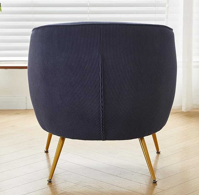 Modern Corduroy Accent Chair with Gold Metal Legs Channel Back Design and Soft Upholstery Comfortable Seating for Living Room Bedroom or Office Blue