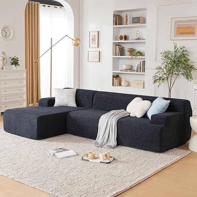 107 Modular Sectional Sofa Sponge Sectional Sofa Couch for Living Room High Density Sponges Cloud CouchModular L-Shape Sofa with Chaise (Black)