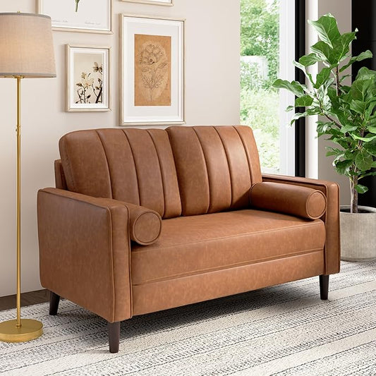 Bush Home 54-inch Loveseat Living Room Furniture Max Collection Buffed Camel Vegan Leather