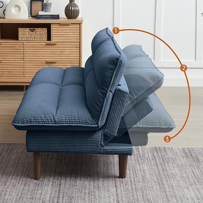 Convertible Futon Sofa Bed 72 Futon Couch with Adjustable Back Upholstered Sleeper Sofa Bed for Living Room Apartment Small Space Blue