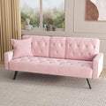 70” Velvet Futon Sofa Bed with 2 Cup Holders Convertible Sleeper Bed Modern Loveseat for Living Room Bedroom Pink