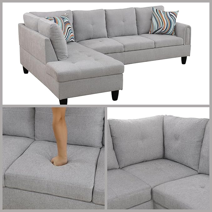 L Shaped Couch Sectional Couches with Chaise 3 Pieces Modular Convertible Sofa for Living Room Furniture Sets and Small Apartment Grey