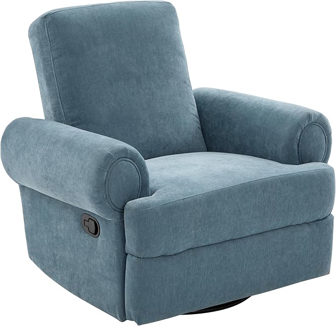 Christopher Knight Home Besty Chenille Upholstered Swivel Recliner Chair Wooden Swivel Accent Chair with Adjustable Backrest Super Comfort Rocker Recliner Sofa for Living Room/Bedroom Sky Blue