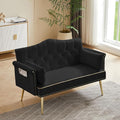 Velvet Loveseat SofaSmall 2 Seater Couch with Nailhead Trim and Side Pockets for Living Room Apartment (Black)