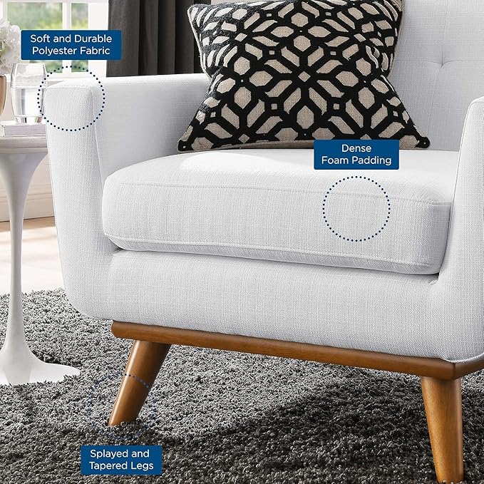 Modway Engage Mid-Century Modern Upholstered Fabric Armchair in White
