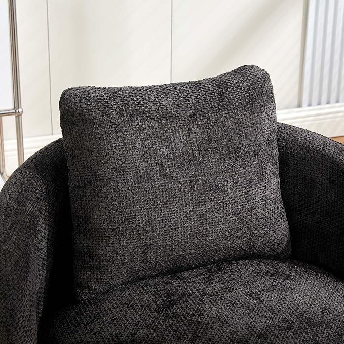 360° Small Swivel Accent Chair Round Swivel Barrel Chair with Round Backrest &amp Wide Seat Comfy Chenille Barrel Chairs for Living Room Bedroom Easy 15-Min Assembly Boucle (Dark Gray)
