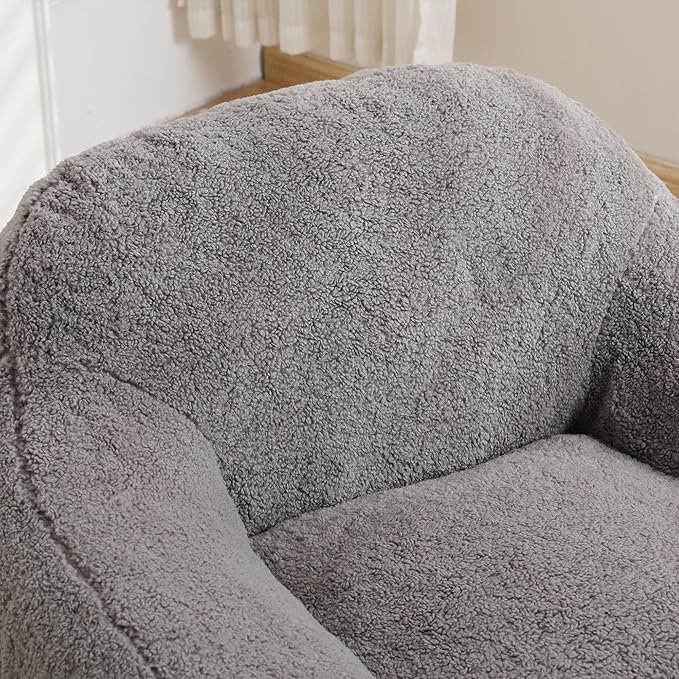 39 Single Armchair Sofa - Comfy Memory Foam &amp Soft Faux Fur | Modern Minimalist Design with Ergonomic Armrest for Living Room TV WatchingReadingLight Gray