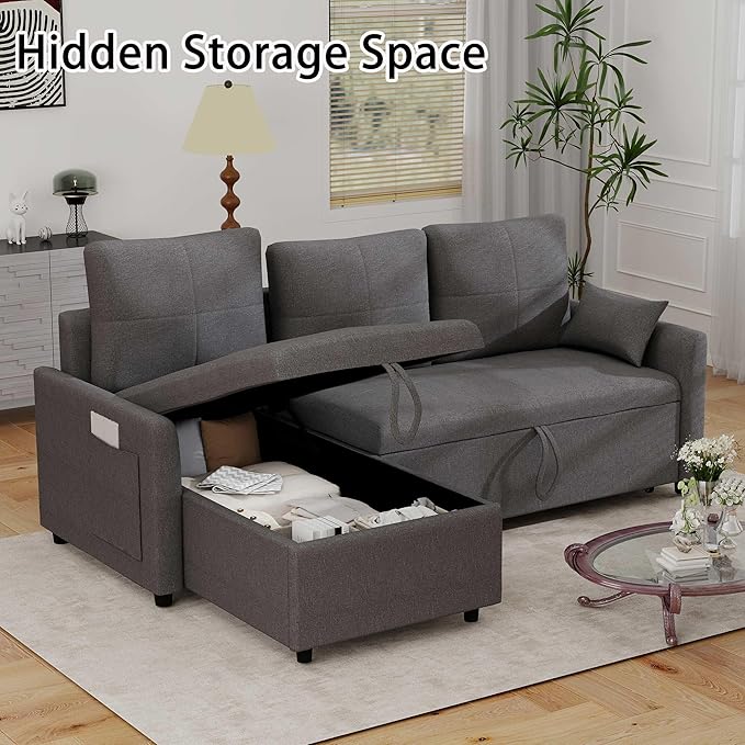 U Shaped Sleeper Sofa：Pull Out Couch with Storage for Living Room Most Comfortable Sleeper Sectional Sofa Gray Let Out Couch with Chaise Lounge Sofas Bed (106.3 U Shape Sofa Bed)