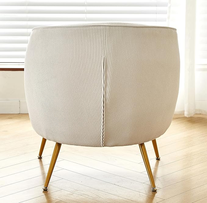 Modern Corduroy Accent Chair with Gold Metal Legs Channel Back Design and Soft Upholstery Comfortable Seating for Living Room Bedroom or Office Beige