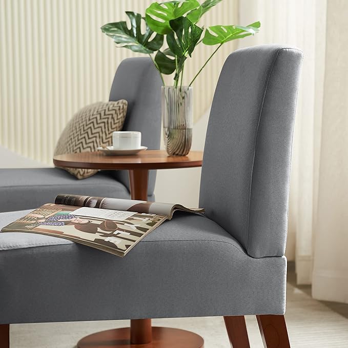Grey Fabric Accent Chair Set of 2 with Round Wood Table Versatile Side Chair Set for Bedroom Living Room &amp Office