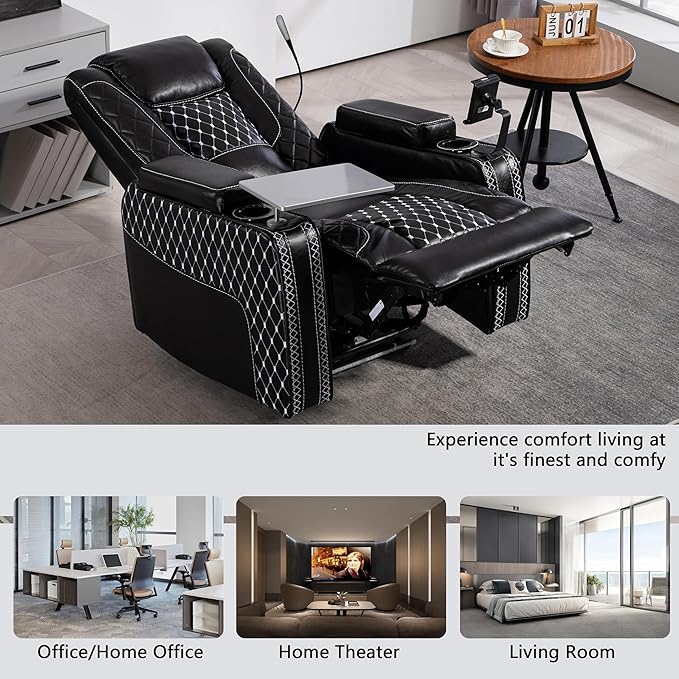 Power Zero Gravity Recliner Chair for Adults Breathable Leather Electric Recliners Adjustable Home Theater Seating with Smart Cup Holders USB Ports Hidden Arm Storage Tray Table