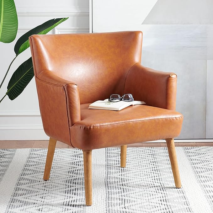 SAFAVIEH Home Collection Delfino Cognac Faux Leather/Natural Accent Chair