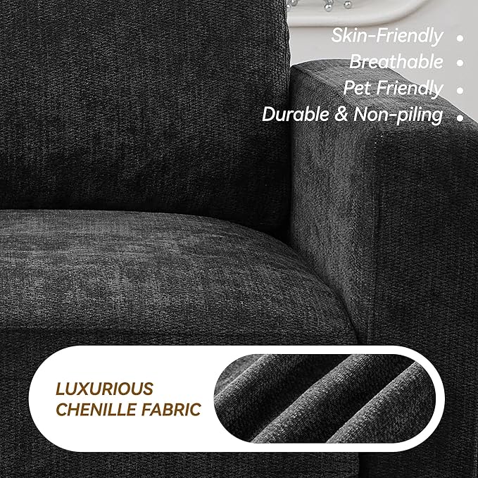 110.6 L Shaped Sectional Sofa Modular Cloud Deep Seat Couch with Movable Ottoman Oversized Thicked 4-Seats Sofas for Living Room Chenille Black