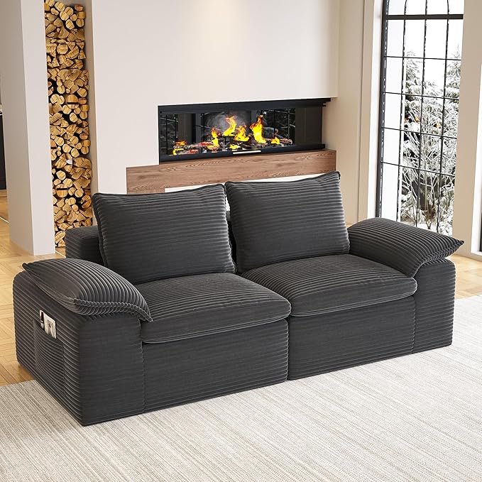76 Cloud Loveseat Sofa Boneless Loveseat Deep Seat Cloud Couch 2-Seats Boneless Couch Double-Layer Cushion Couch Modular Sectional Sofa for Living Room Small Spaces (Grey Loveseat)