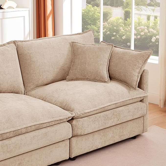 102 Modular Sectional Sofa L Shaped Cloud Couch with Movable Ottoman Comfy Chenille Deep Seat Sofa with Throw Pillows 3-Seater Cloud Couches for Living Room Apartment