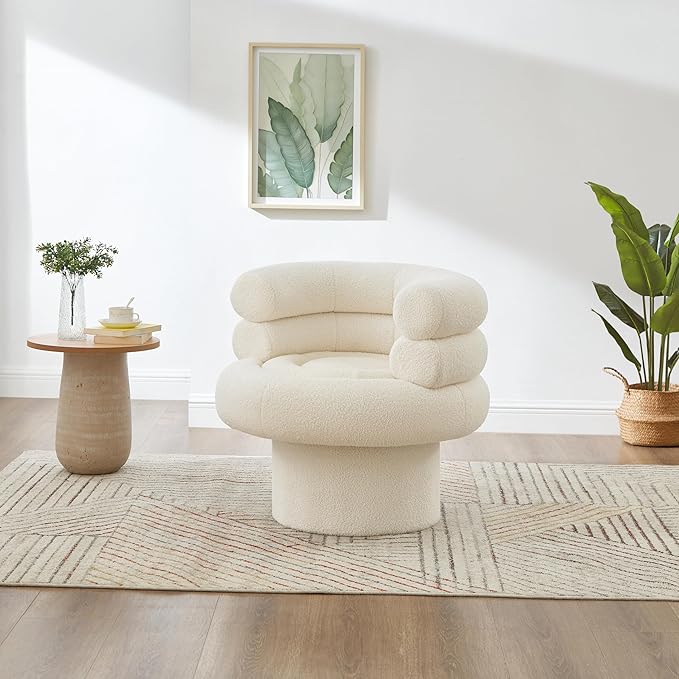 360° Swivel Barrel Accent Chair - Cozy Sherpa Fabric Upholstery Ergonomic Wrap-Around Design Sturdy Base Modern Style for Living Room Bedroom or Office (Beige)