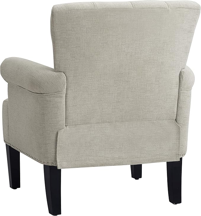 Mid-Century Modern Accent Chair Accent Rivet Tufted Polyester Armchair Upholstered Chairs Single Sofa Chairs Armchair Club Chair with Rivet Tufted Scroll Arm for Living Room (Cream * 9)