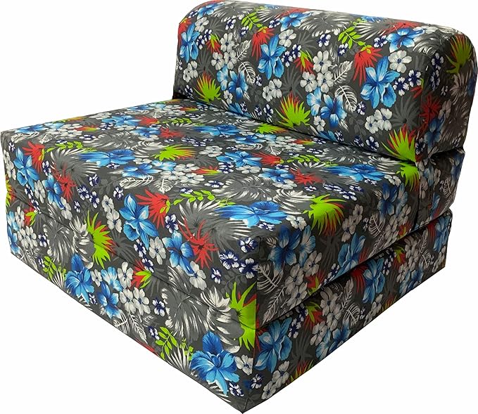 D&ampD Futon Furniture Sleeper Chair Folding Foam Beds Portable Studio Guest Sofa Bed 6 x 48 x 72 Hawaii Tropical Flowers Blue