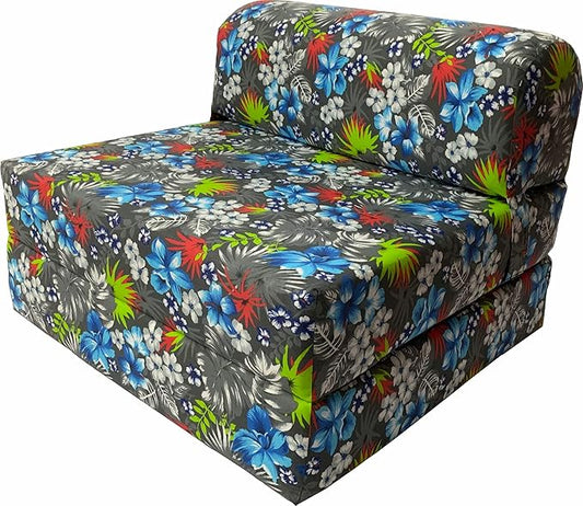 D&ampD Futon Furniture Sleeper Chair Folding Foam Beds Portable Studio Guest Sofa Bed 6 x 48 x 72 Hawaii Tropical Flowers Blue