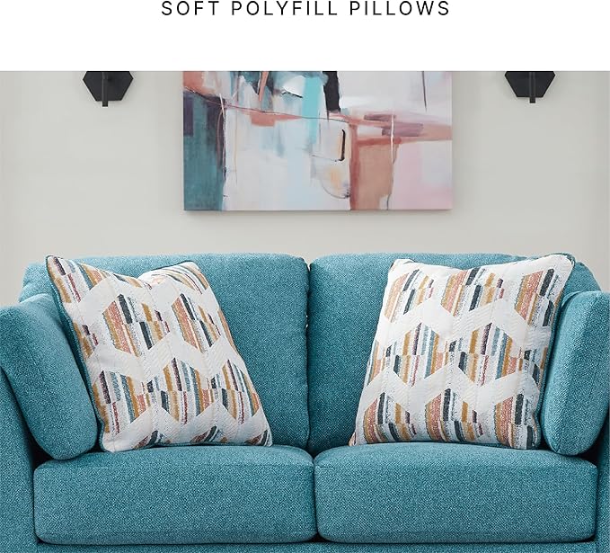 Signature Design by Ashley Keerwick Scandinavian Loveseat with 4 Toss Pillows Blue