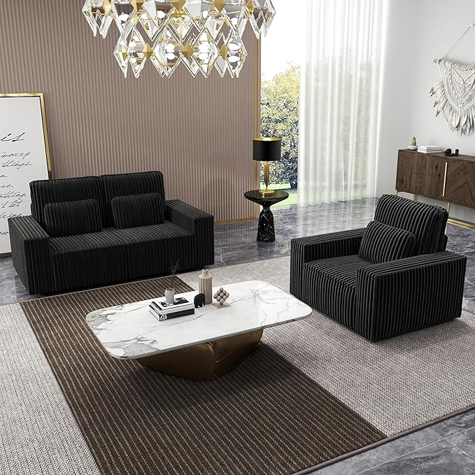 mikibama 2PC Corduroy Sofa Couch with Chair Set for Living RoomModern 2 Piece Loveseat Sofa and Armchair SetDeep Seat 2 Seater Couch with Accent Chair for OfficeApartment