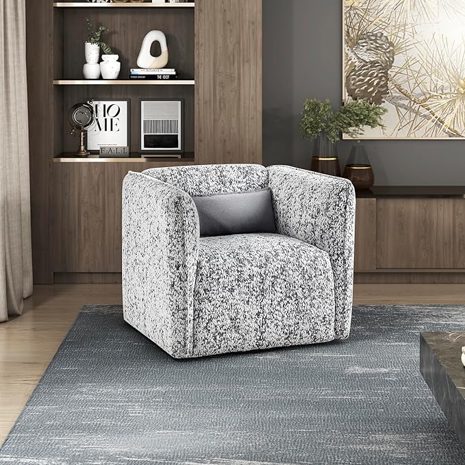 Lexicon 360 Degree Swivel Accent Chair Modern Jacquard Fabric Barrel Chair with Metal Swivel Base and Lumbar Pillow for Living Room/Bedroom/Office Assembled Gray