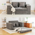 HOMREST 63 Convertible Memory Foam Loveseat Sofa Pull Out Sleeper Sofa Bed 2 in 1 Upholstered Boneless Couch Fold Out Floor Couch Corduroy with 2 Pillows for Living Room Bedroom Lounge (Grey)