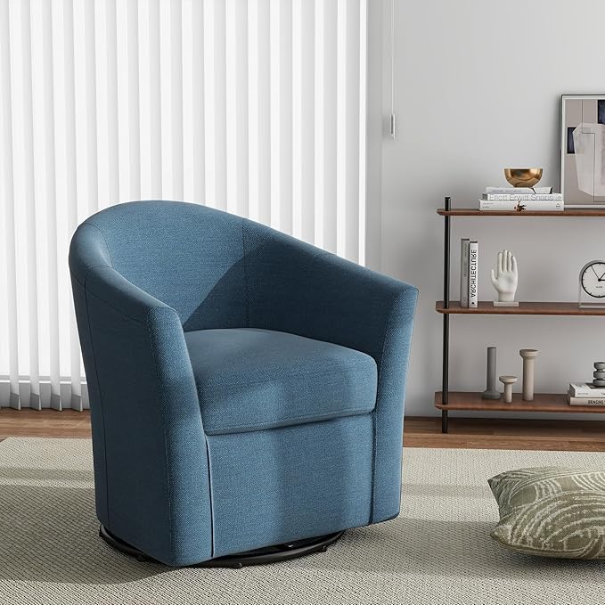 Swivel Accent Chair Armchair Modern Round Single Sofa Seating Comfy Reading Barrel Chairs for Living Room Bedroom (Blue Set of 2)