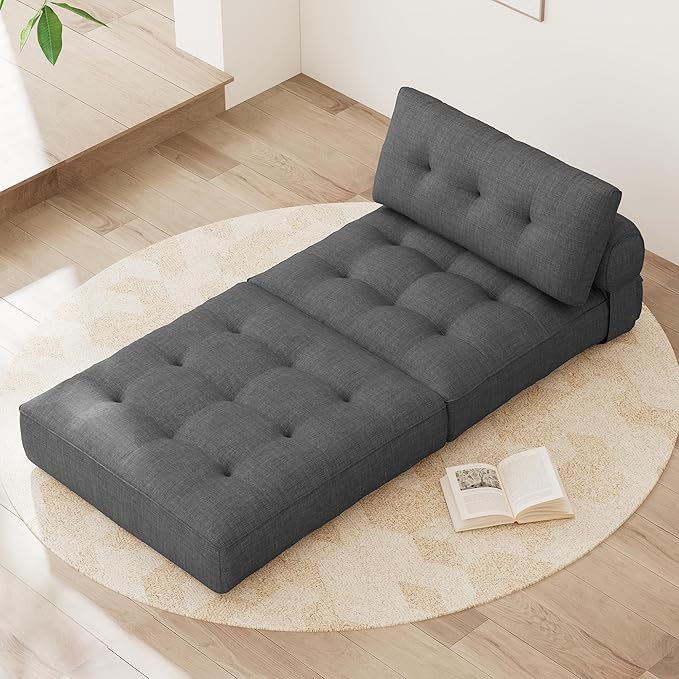 KINGYES Folding Chair Bed 3 in 1 Convertible Sleeper Chair with Pillow Foldable Futon Chair for Living Room Gray