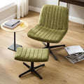 Art Leon Criss Cross Chair - with Ottoman and Pillow Armless Office Desk Chair No Wheels Modern Swivel Height Adjustable Mid Back Wide Seat Computer Task Vanity Chair for Home Office Green