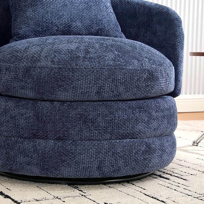 30 W Modern Round Swivel Barrel Accent Chair with Pillow Chenille Upholstered Single Club Sofa Chair for Living RoomBedroom Reading Room Balcony Lounge (Navy)