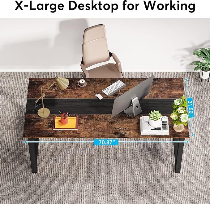LITTLE TREE 70.8 Inch Large Executive Office Desk Simple Computer Workstation with 31.5 inch Wide Desktop for Home Office